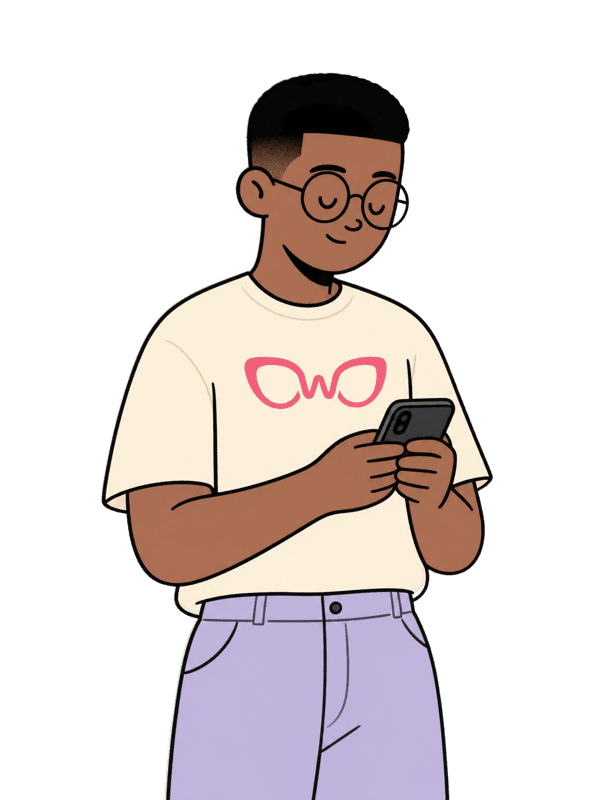 Illustration of a man calmly reading his phone