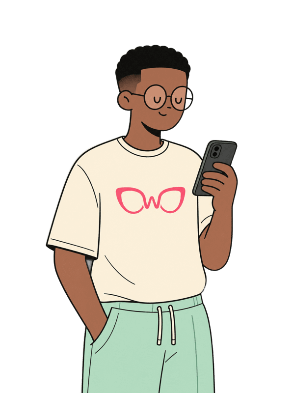 Illustration of a man smiling at coins on his phone