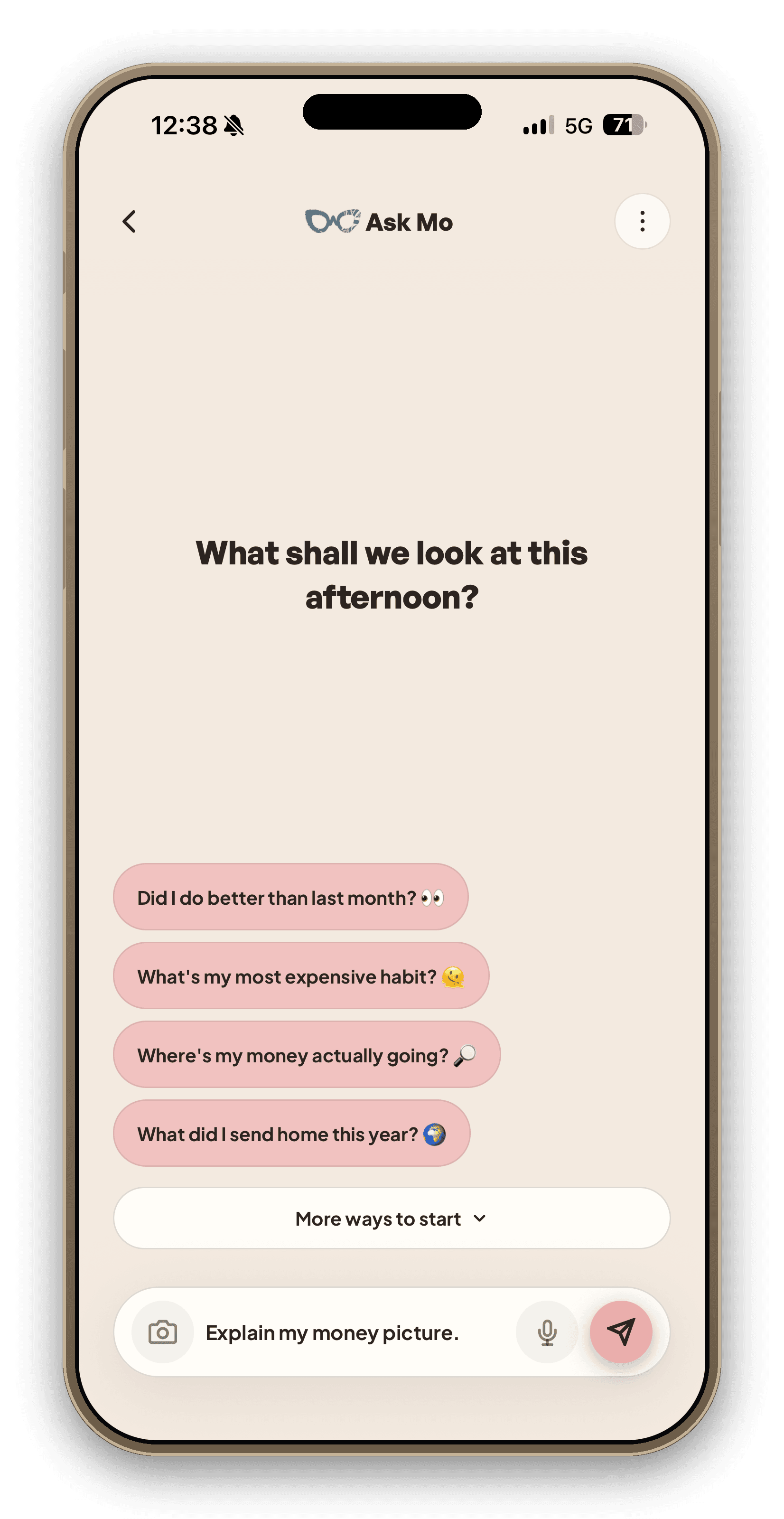 WealthMotley Ask Mo chat with plain-English starter questions