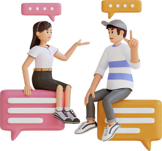 young boy and girl doing online chatting 3D character illustration