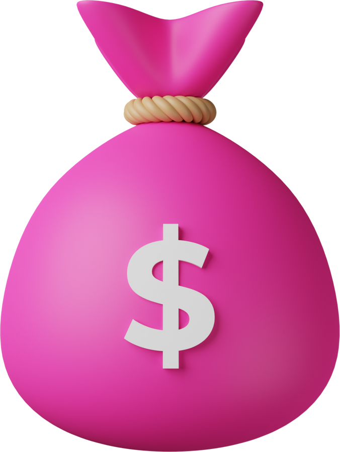 3D Pink Money Bag Dollar