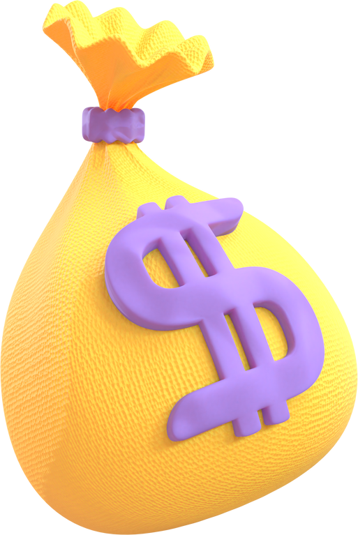 yellow and purple money bag 3D icon element